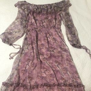Lavender Floral Print Off-the-Shoulder Dress